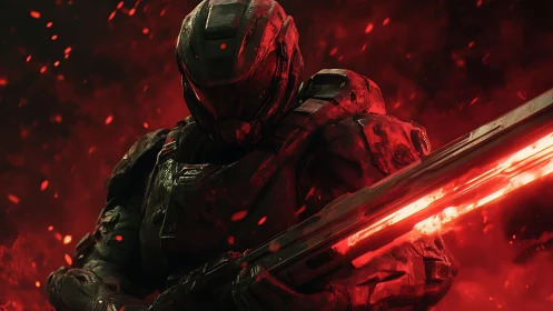 Armored sci fi soldier wielding dual plasma energy blade