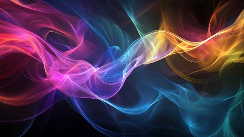 Chromatic light waves swirling across deep shadowed space.