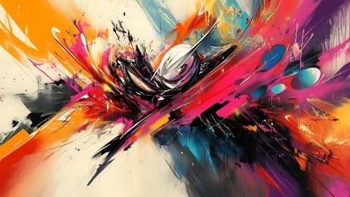 Abstract digital painting shows dynamic multicolor energy burst