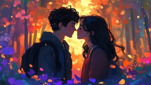 Two Figures Share Intimate Moment Amid Glowing Light.