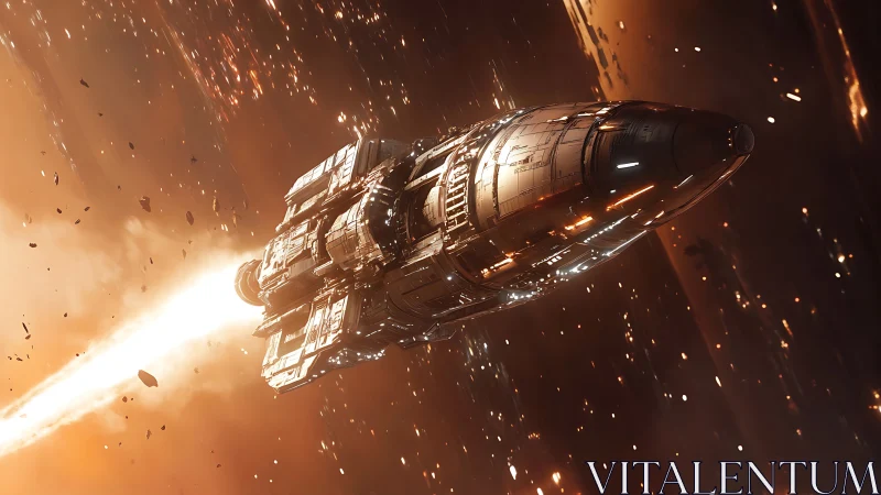 Relativistic assault cruiser crossing debris-rich burn corridor.