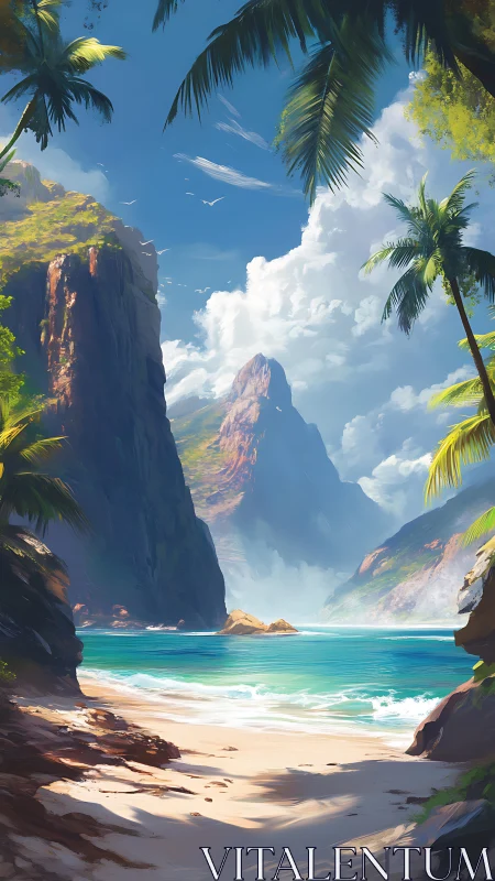 Tropical Paradise Between Towering Cliffs.