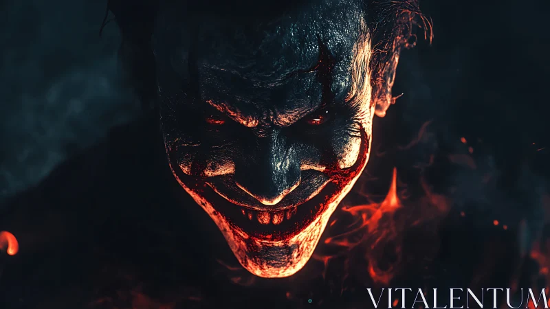 Sinister demonic portrait with high-contrast rim lighting and ember glow