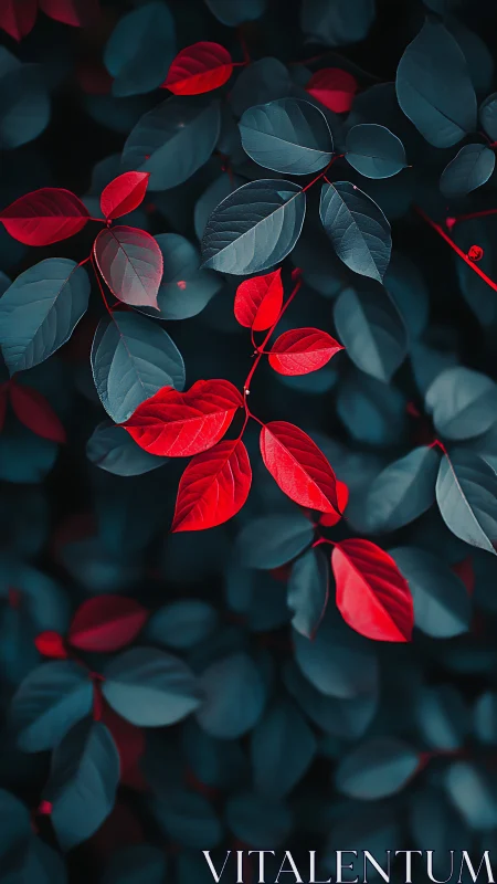 Chromatic foliage contrast under cyan-red tonal isolation.