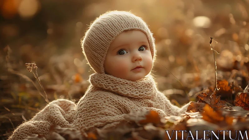 Doll in Autumn Field Wears Cozy Knit Beanie and Scarf