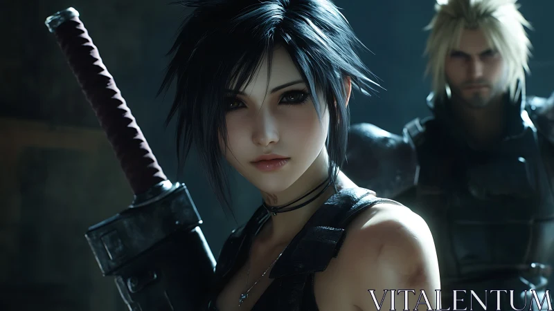 Fearless warrior duo framed in soft, cinematic light.