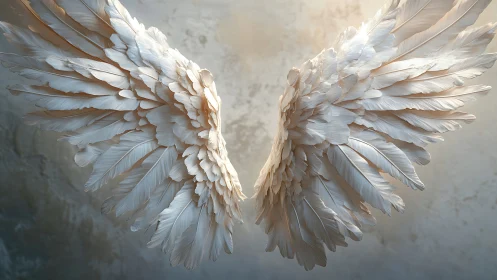 Luminous feathered wings poised midair in hushlight grace.