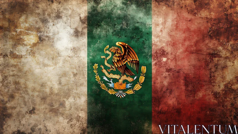 Weathered Mexican flag with central eagle coat of arms