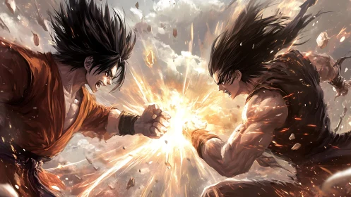 Opposed shockwave fighters in high-energy impact convergence.