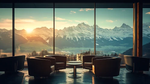 Mountain sunrise lounge where leather chairs sip daylight.