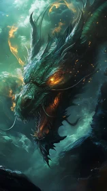 Emergent emerald dragon head rendered in high-detail fantasy art