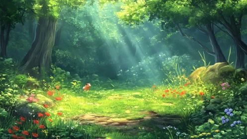 Sunlit Glade: Where Timeless Forests Breathe Golden Light.