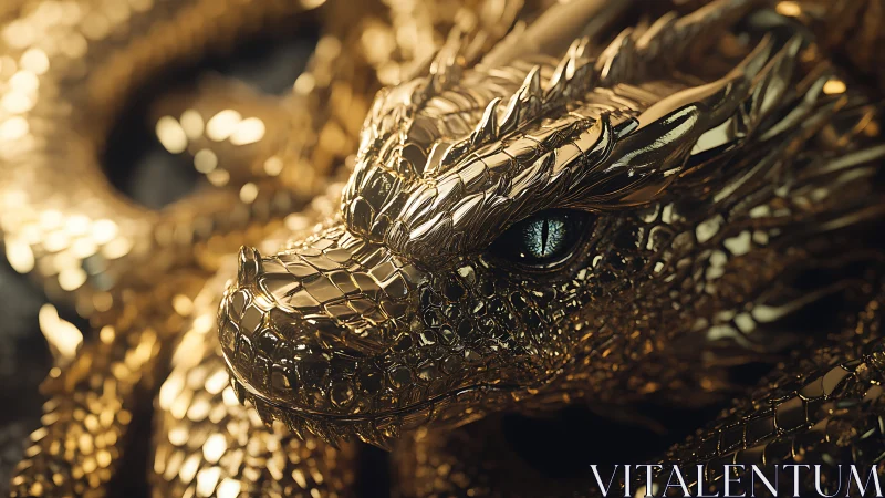 Gilded dragon curls in molten light with a hypnotic sapphire gaze.