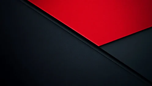 Bold red and black diagonal panels create sleek minimalism.