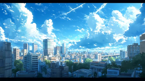 Dense urban skyline under cumulonimbus-rich atmosphere, high noon