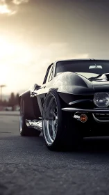 Sunlit classic muscle car glows with polished chrome curves