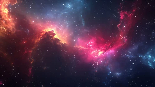 Digital nebula structure extends across starfield background