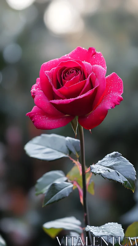 Crimson Rosa hybrid specimen with hygroscopic petals displaying crystalline water retention patterns
