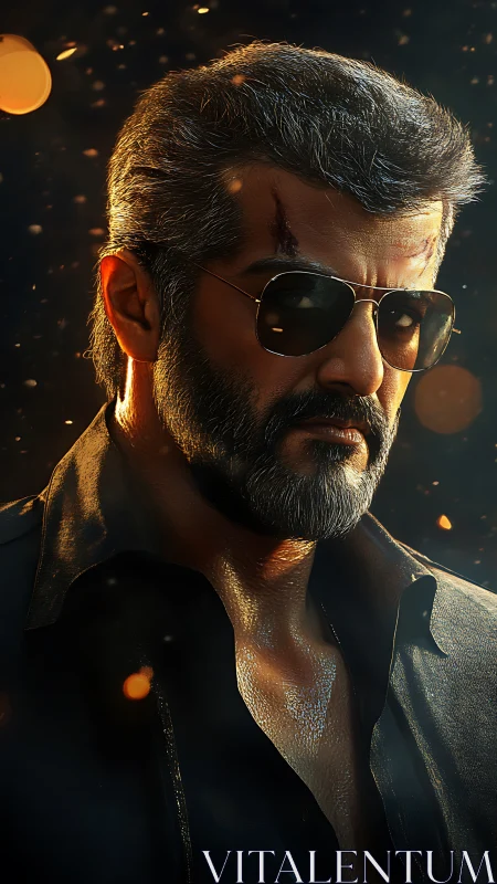 Smoldering action hero stands strong in glowing embers