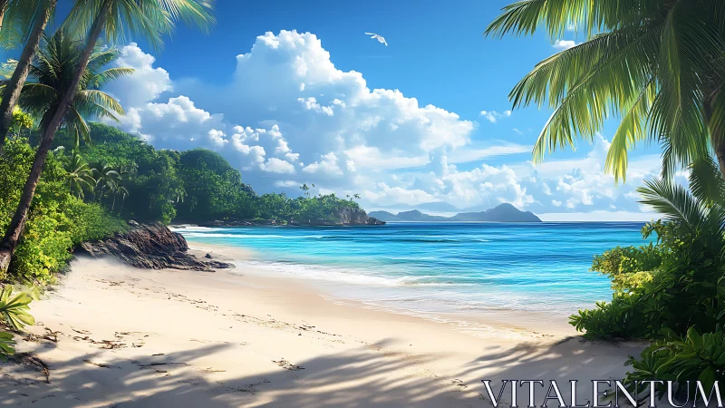 Tropical Beach Cove with Palm Trees and Turquoise Waters