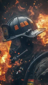 Firefighter Portrait Against Inferno Backdrop.