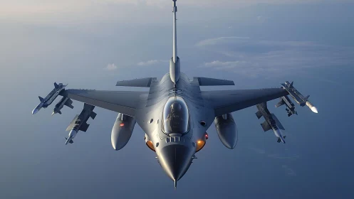 Steel falcon knifes through dusk skies on silent patrol.