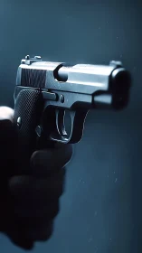 Close-up pistol profile in dramatic low key lighting.