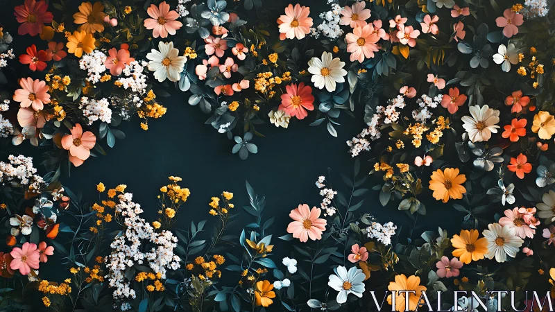 Blooming Abundance: A Floral Frame Against Midnight.