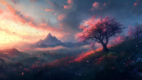Twilight blossom sentinel above dream-soaked mountain valleys.