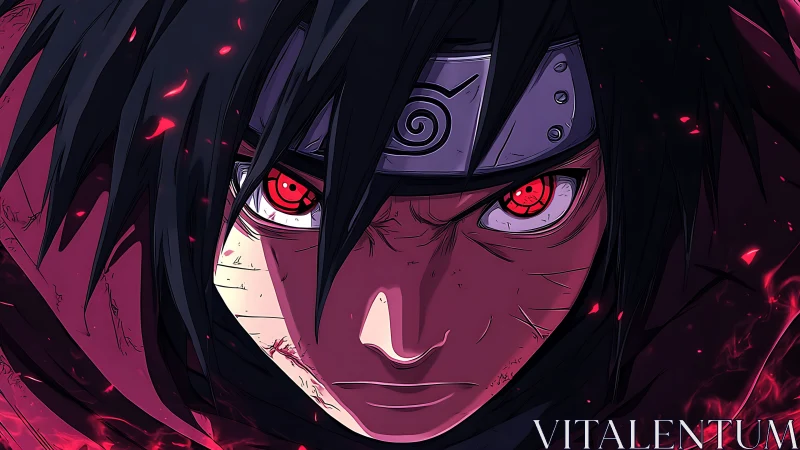 Crimson eyed shinobi ignites the darkness with burning fury.