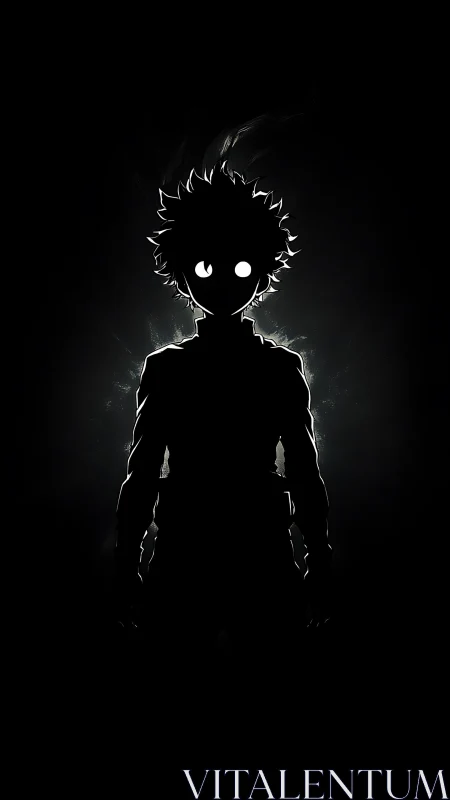 Silhouetted glowing eyed anime figure in dark void