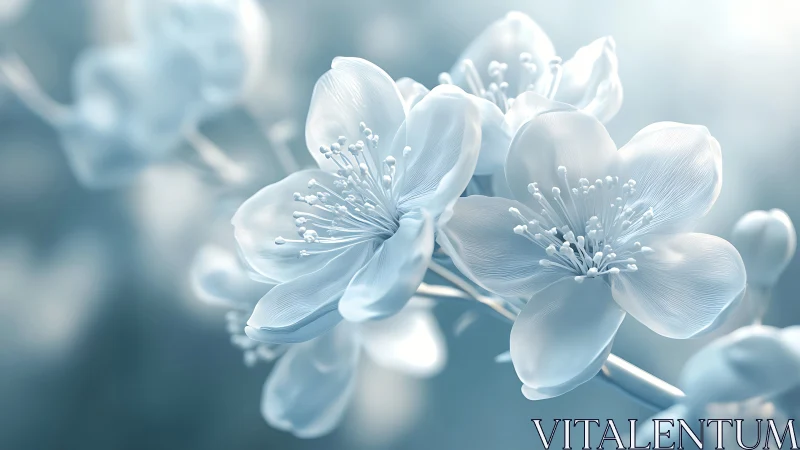 White Delicate Flower Petals with Intricate Stamen Details in Soft Focus.