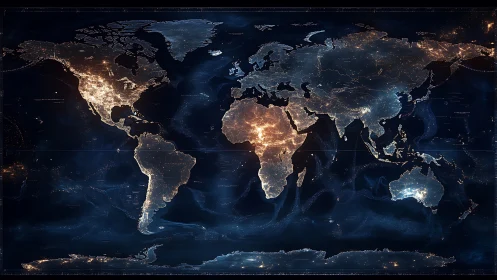 Global nocturnal world map renders illuminated urban networks