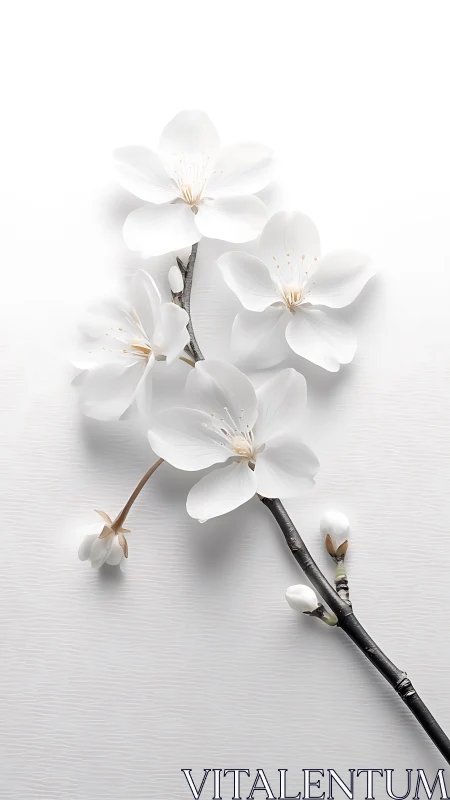 Delicate White Blossom Branch with Soft Focal Depth.