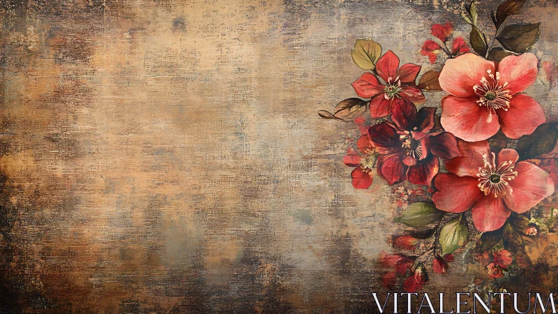 Rust-kissed wild blooms courting silence on weathered canvas.