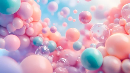 Pastel Abstract Spheres Floating in Soft Dreamy Digital Art.