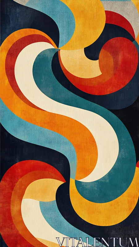 Curved retro abstract pattern with bold swirling bands.