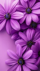 Vibrant Daisy Cluster: Purple Petals with Golden Center Details.