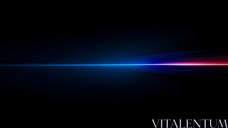 Futuristic glowing blue and red laser light streak on black background.