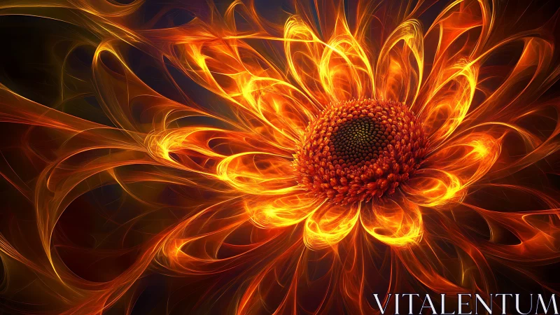 Fiery fractal flower blooms with luminous swirling petals.