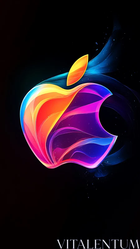 Glowing rainbow apple logo with fluid, colorful energy.
