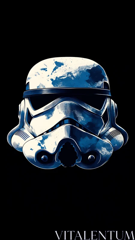 Ink-splattered white combat helmet on black void background