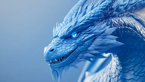 Icy blue dragon portrait with hyper-detailed scales and glow.