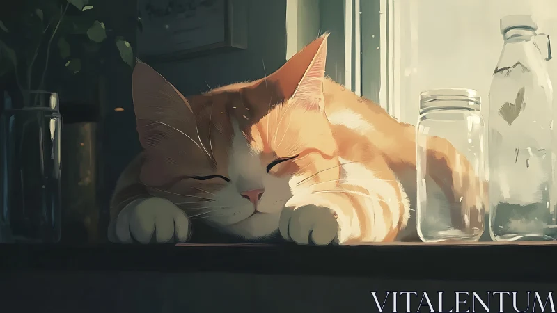 Ginger Reverie by the Windowsill: Cat's Serene Afternoon.