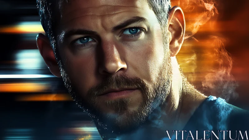 Storm-lit gaze in a blur of motion and glowing color.