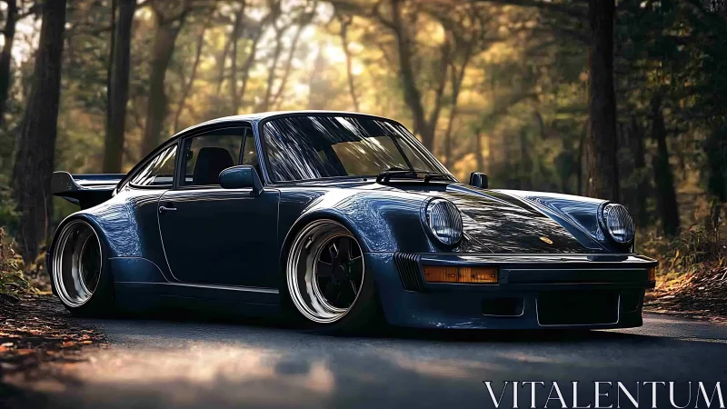 Widebody classic 911 rendered with photoreal bokeh forest lighting