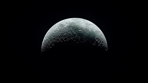 Crescent moon close-up with detailed cratered surface.