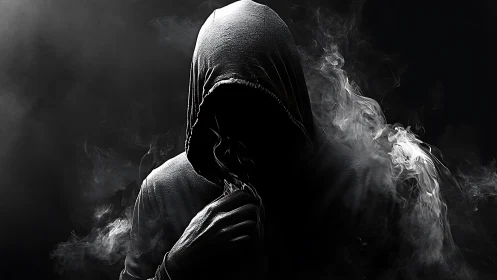 Mysterious hooded figure rises quietly from swirling smoke