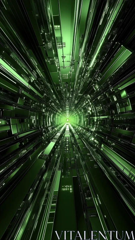 Cyberpunk data conduit with radial vanishing point perspective.