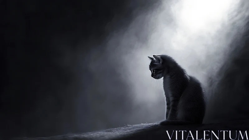 Quiet kitten in moonlit shadows finding a gentle moment.